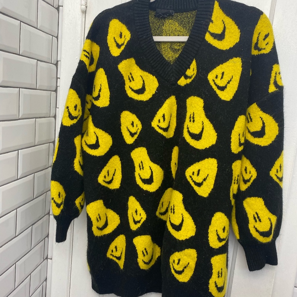 Lazy oaf oversized smile motif sweater jacquard knit